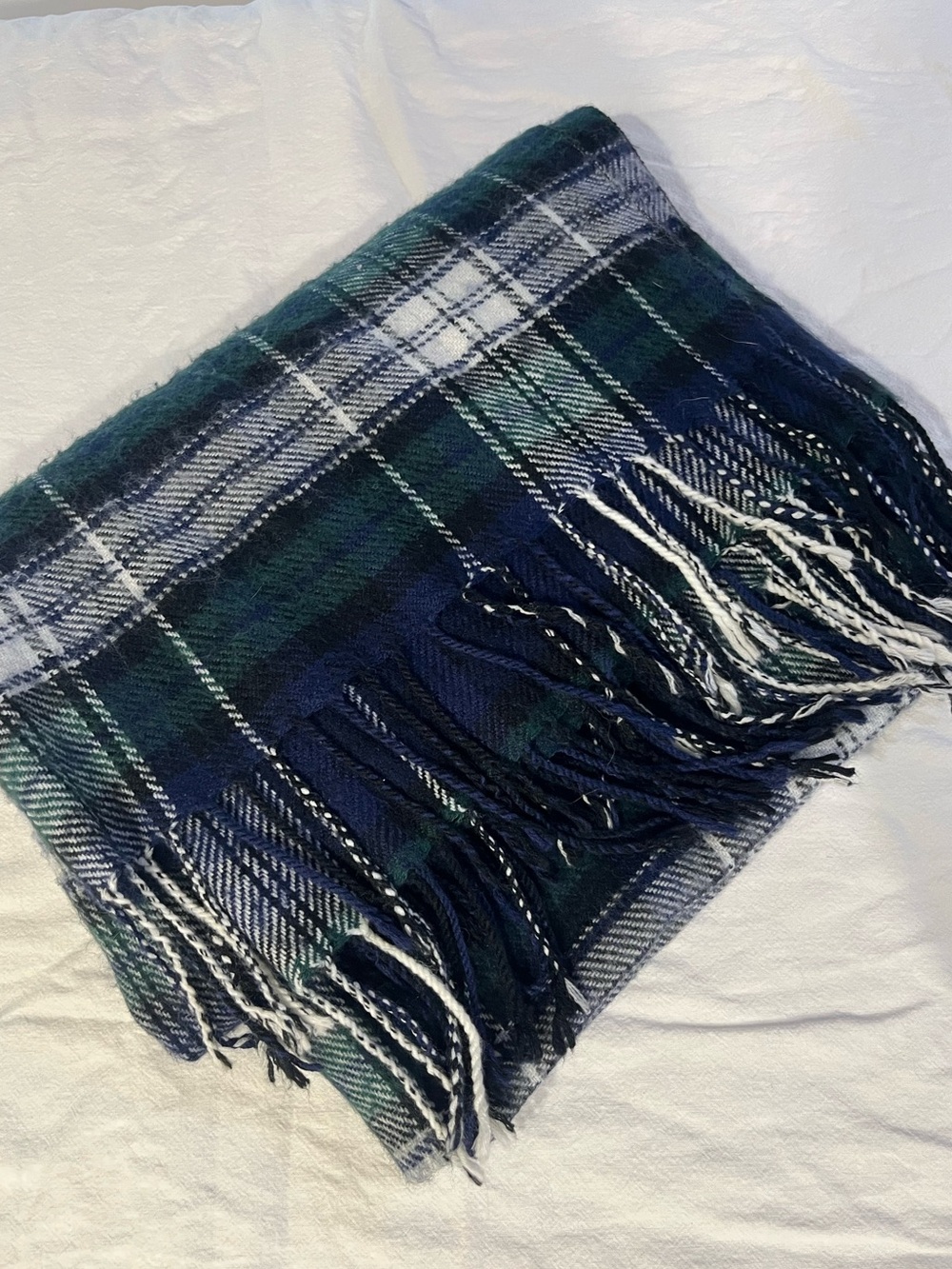 Navy Tartan Fringe Blanket Scarf